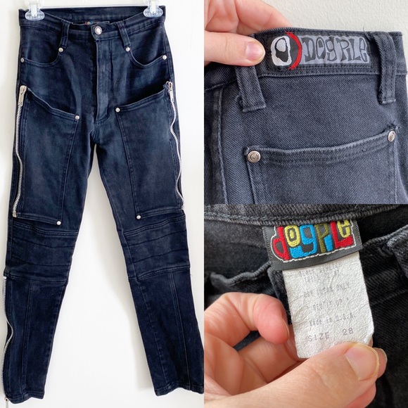dogpile Denim - Vintage dogpile gray moto zipper rev it up punk rock Y2k skinny jeans size 28